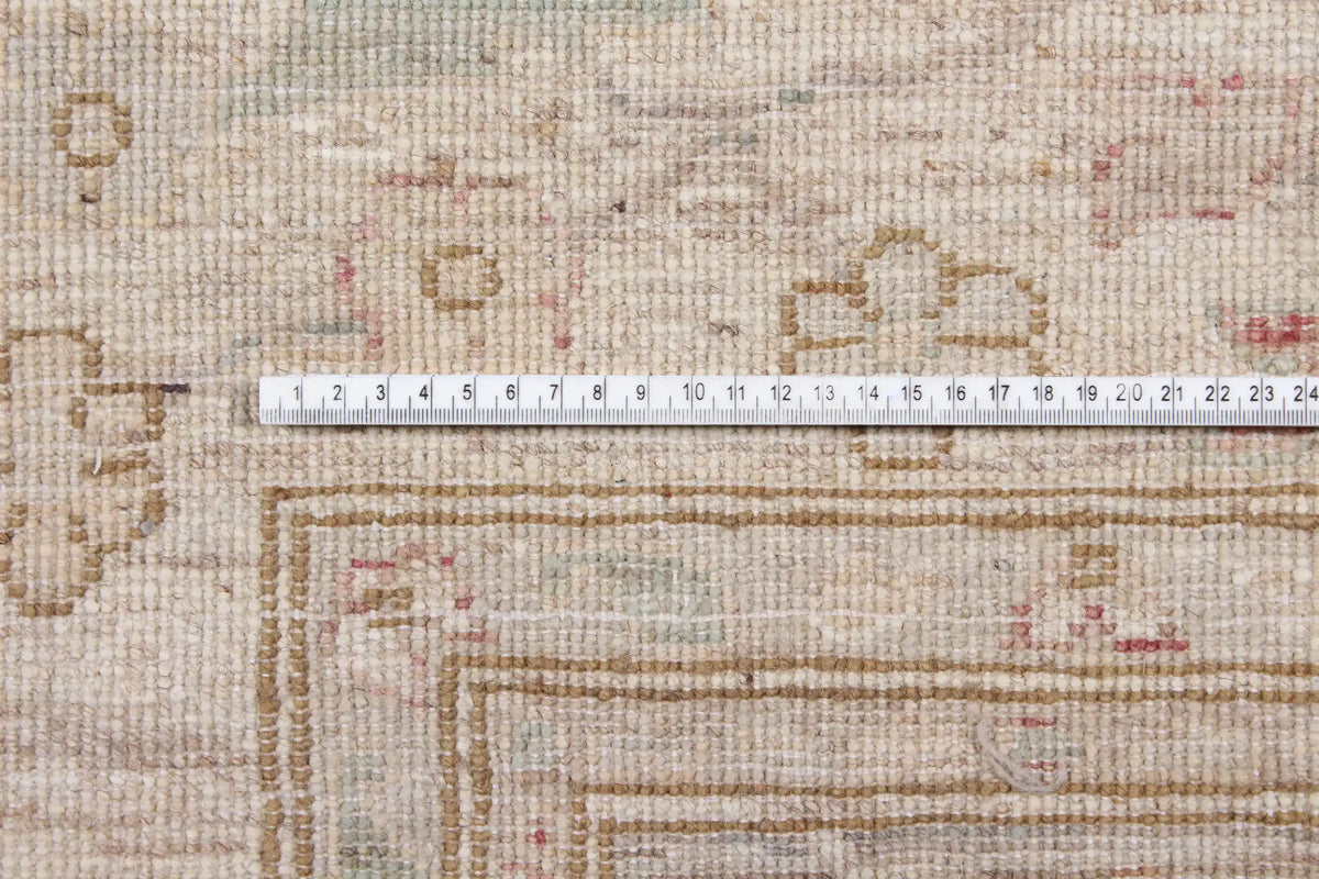Taupe Afghan Rug with Large Flowers & Border, 295 × 238 cm, view 6.