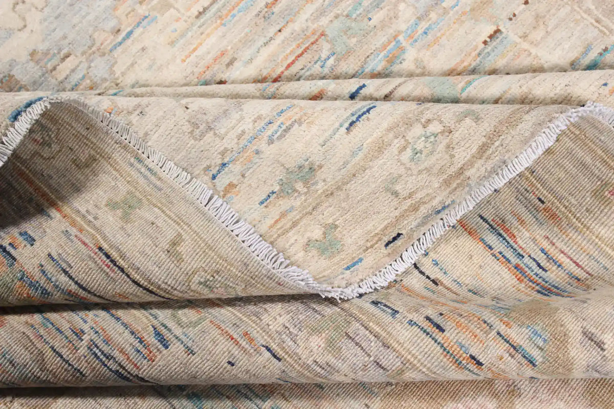 Hellgrauer Wollteppich mit cremefarbenen Rosetten, 355 × 263 cm – Ansicht 8 des handgeknüpften Wollteppichs