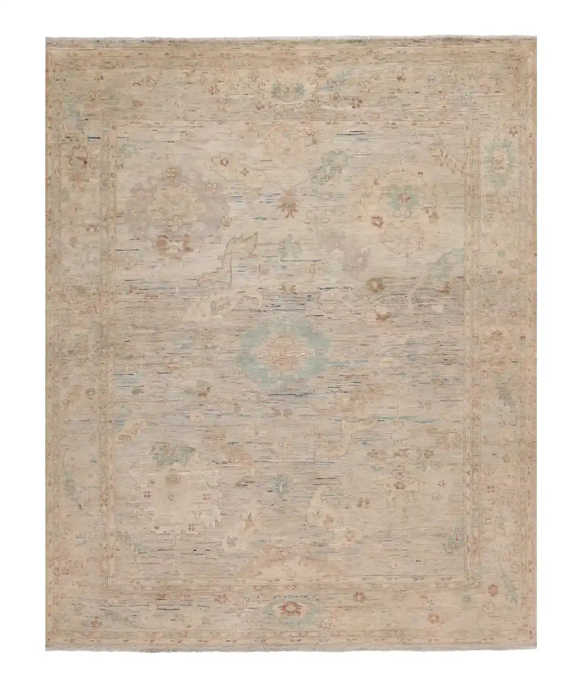 Light Wool Rug with Beige Floral Detail, 286 × 240 cm, overall view.
