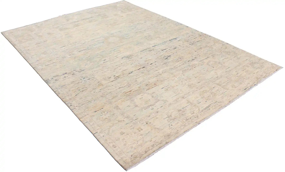 Cream Afghan Rug with Delicate Blue Flowers, 346 × 255 cm, view 3.
