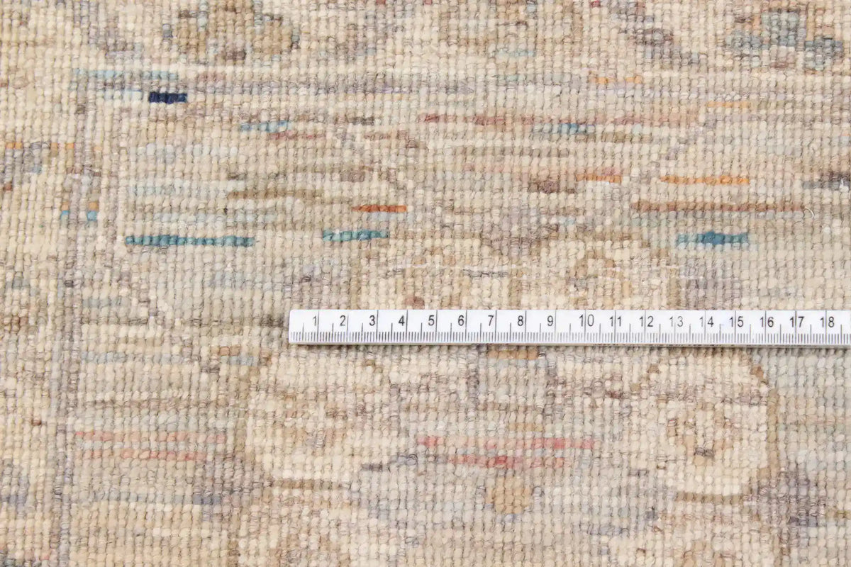 Cream Afghan Rug with Delicate Blue Flowers, 346 × 255 cm, view 4.