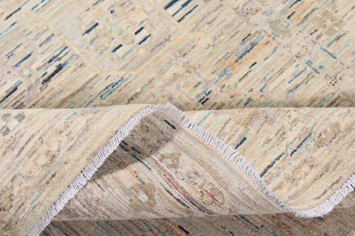 Cream Afghan Rug with Delicate Blue Flowers, 346 × 255 cm, view 6.