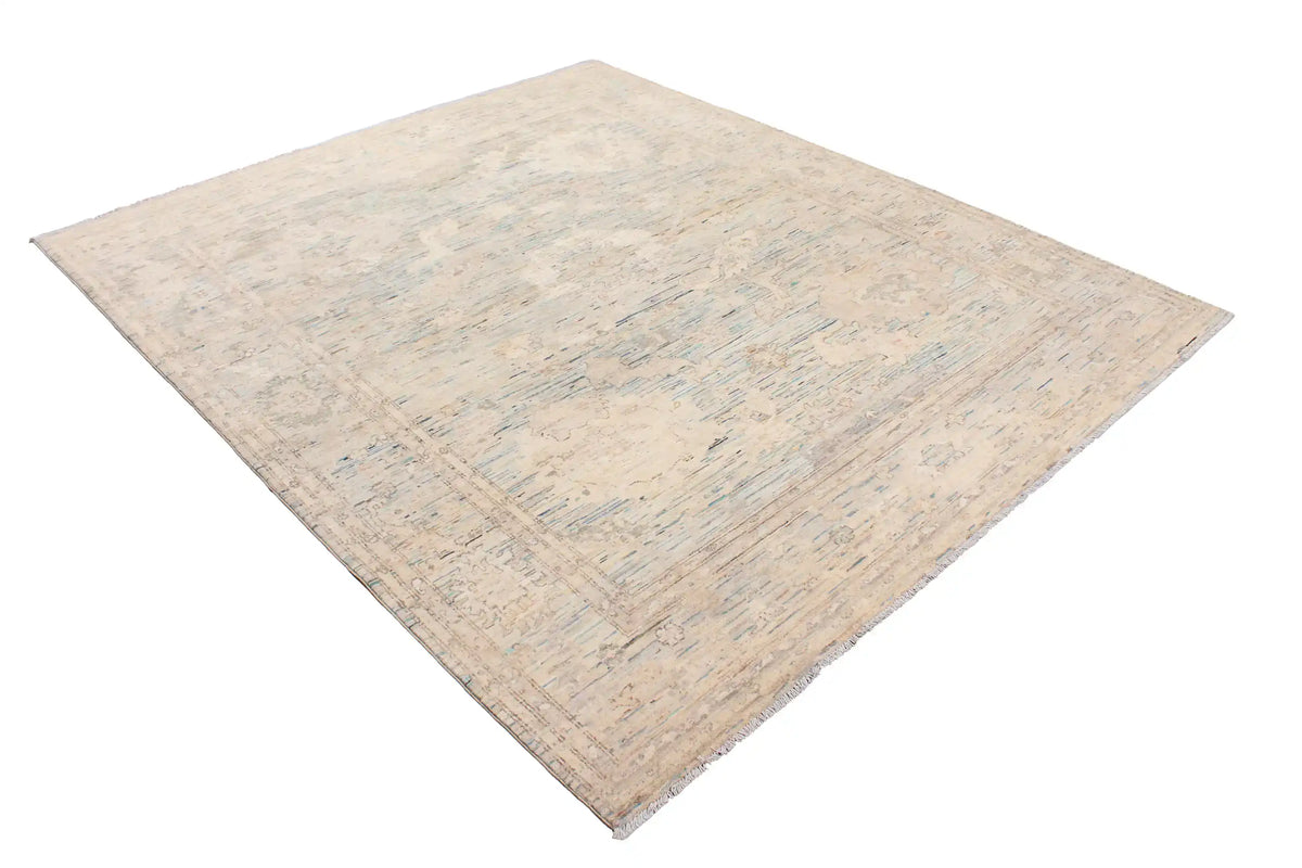 Cream Wool Rug with Delicate Blue Flowers, 291 × 248 cm, view 3.