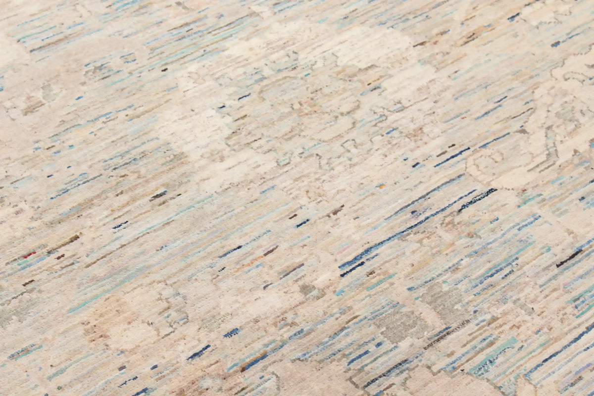 Cream Wool Rug with Delicate Blue Flowers, 291 × 248 cm, view 6.