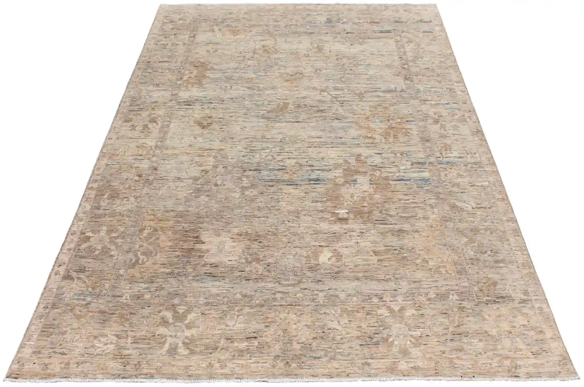 Beige Wool Rug with Fine Cream Flowers, 353 × 255 cm, view 2.