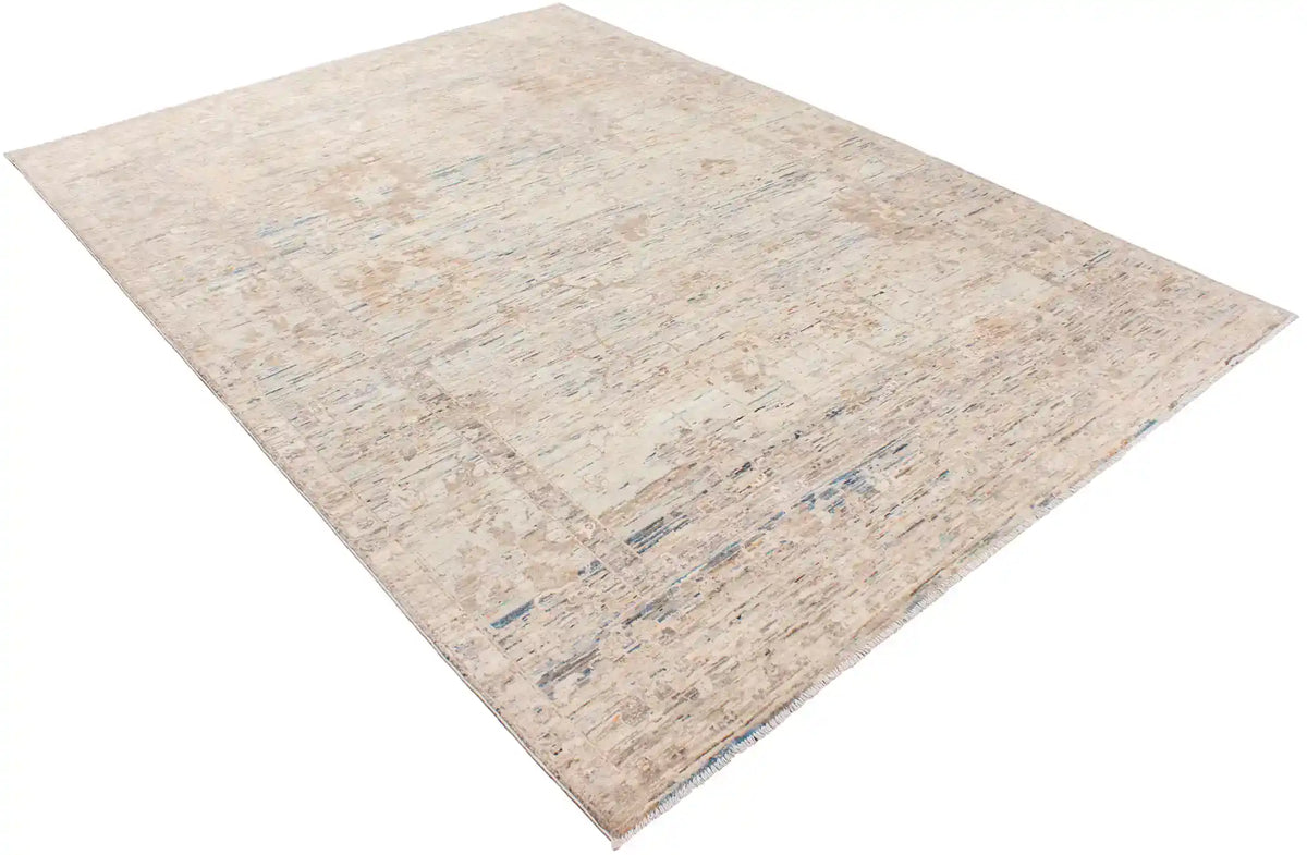 Beige Wool Rug with Fine Cream Flowers, 353 × 255 cm, view 3.