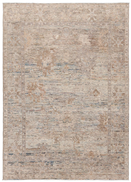 Beiger Wollteppich mit feinen cremefarbenen Blüten, 353 × 255 cm – Gesamtansicht