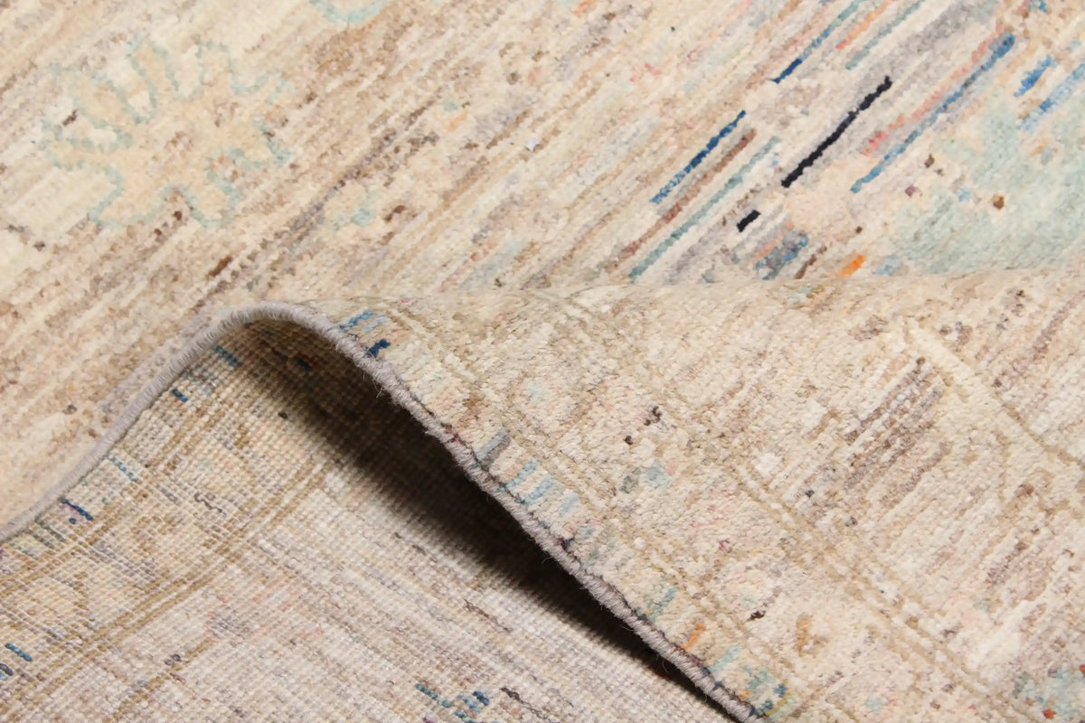 Cremefarbener Orientteppich mit blauer Blütenbordüre, 288 × 250 cm – Ansicht 9 des handgeknüpften Wollteppichs