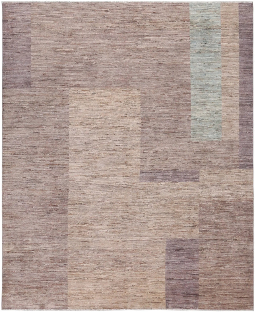 Rose Beige Afghan Rug with Broad Stripes, 301 × 249 cm, overall view.