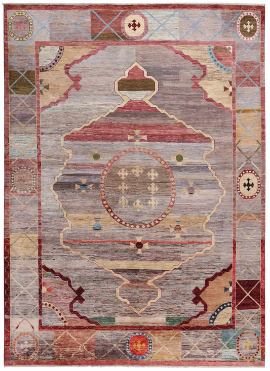 Medaillon-Teppich in Mauve mit roter Einfassung, 352 × 257 cm, Gesamtansicht