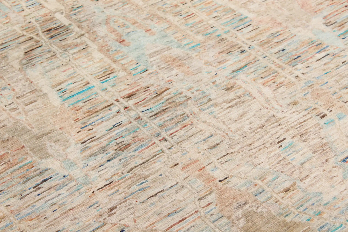 Beige Afghan Rug with Green Floral Detail, 298 × 254 cm, view 4.