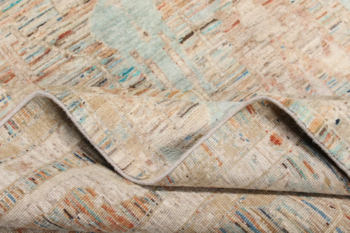 Beige Afghan Rug with Green Floral Detail, 298 × 254 cm, view 6.