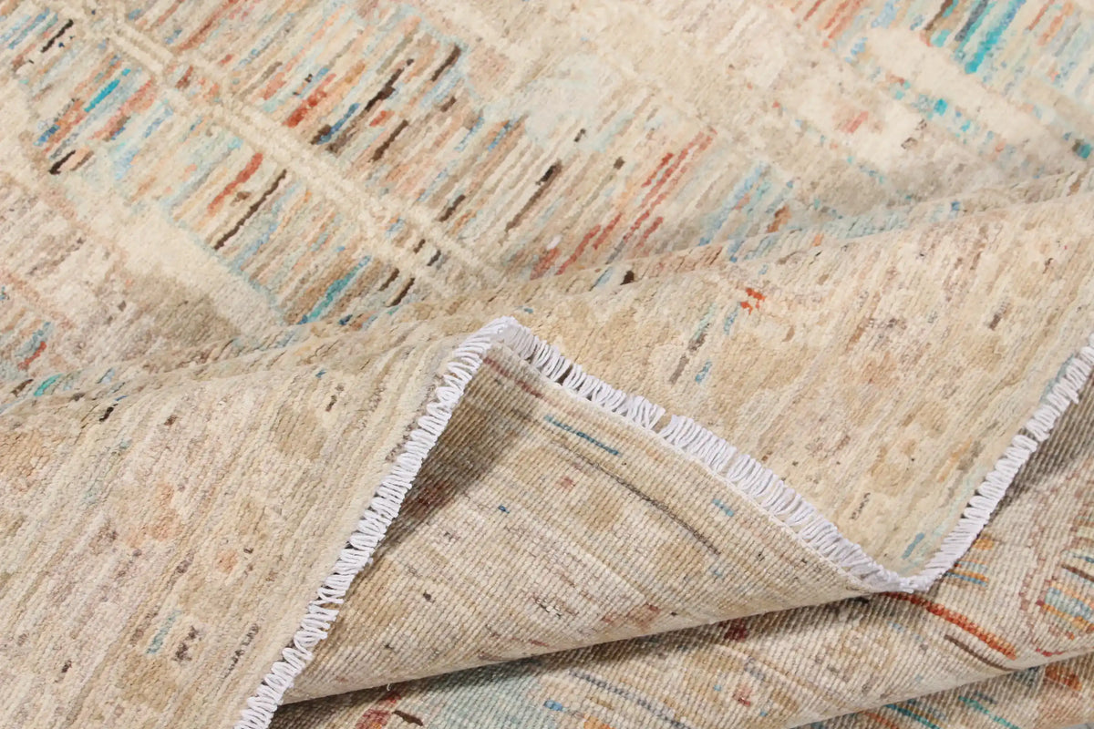 Beige Afghan Rug with Green Floral Detail, 298 × 254 cm, view 7.