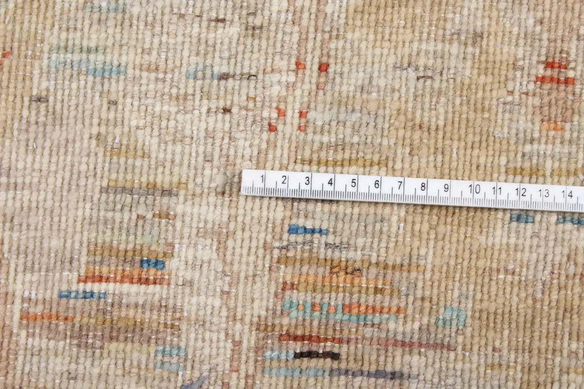 Beige Afghan Rug with Green Floral Detail, 298 × 254 cm, view 8.
