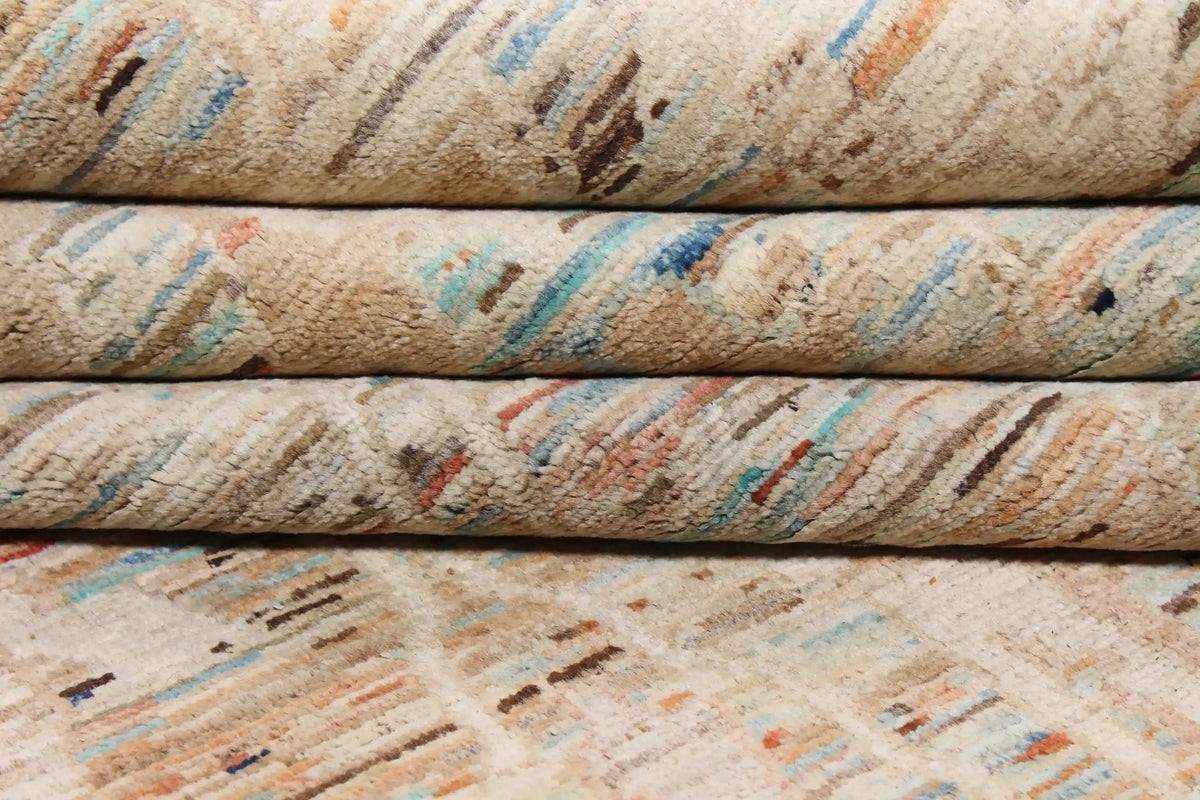 Beige Afghan Rug with Green Floral Detail, 298 × 254 cm, view 9.