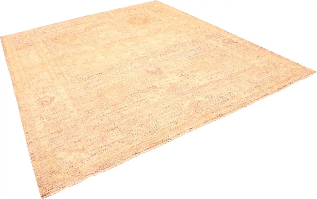 Golden Beige Afghan Rug with Abstract Floral Motifs, 367 × 304 cm, view 3.