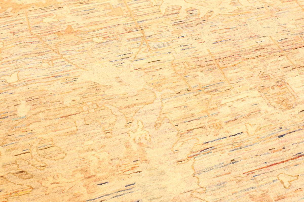 Golden Beige Afghan Rug with Abstract Floral Motifs, 367 × 304 cm, view 4.