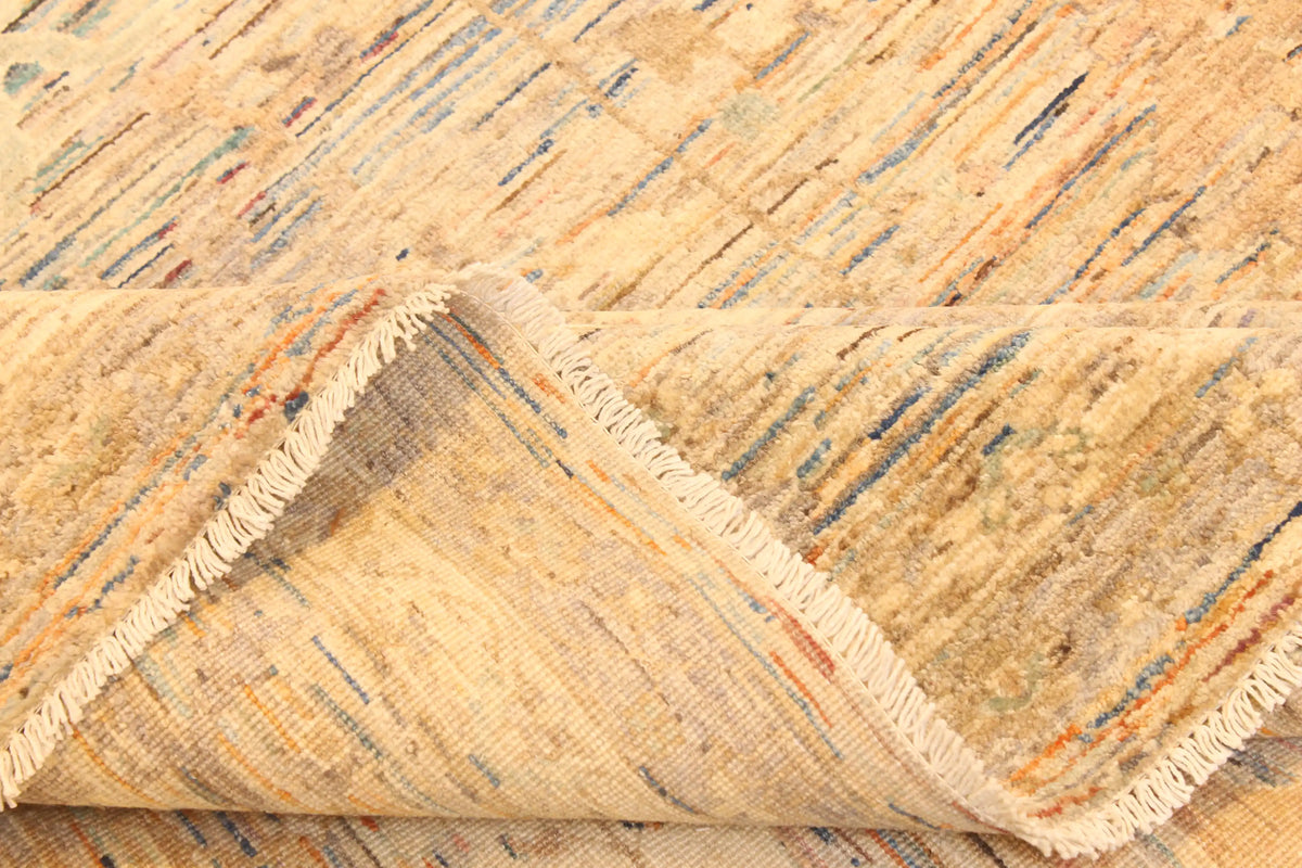 Golden Beige Afghan Rug with Abstract Floral Motifs, 367 × 304 cm, view 7.