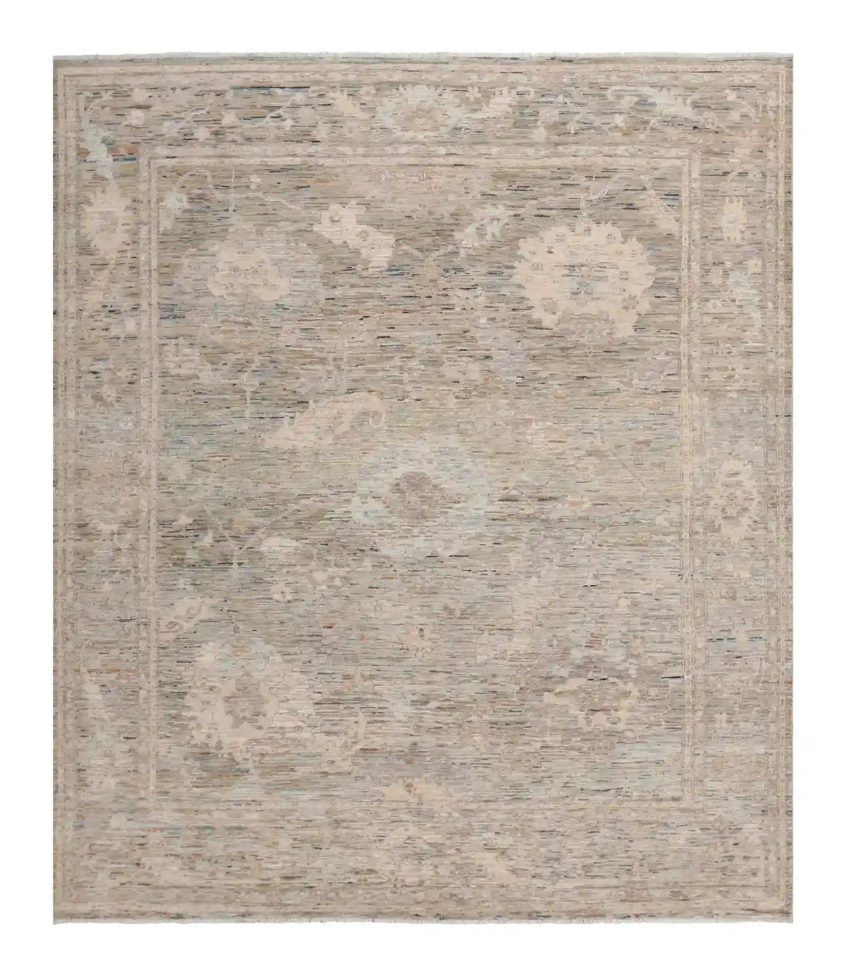 Heller Orientteppich mit großen grauen Blüten, 284 × 248 cm – Gesamtansicht