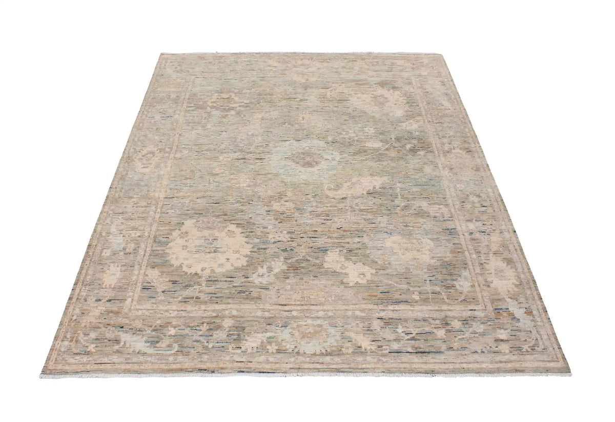 Heller Orientteppich mit großen grauen Blüten, 284 × 248 cm – Ansicht 2 des handgeknüpften Wollteppichs