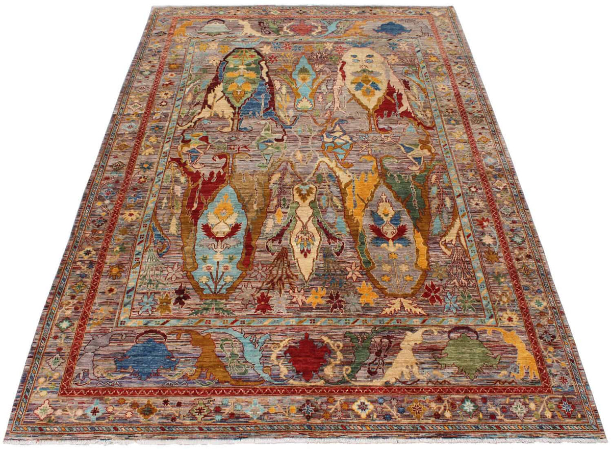 Bunter Orientteppich mit großen goldgelben Blattmotiven, 356 × 243 cm – weitere Ansicht 2