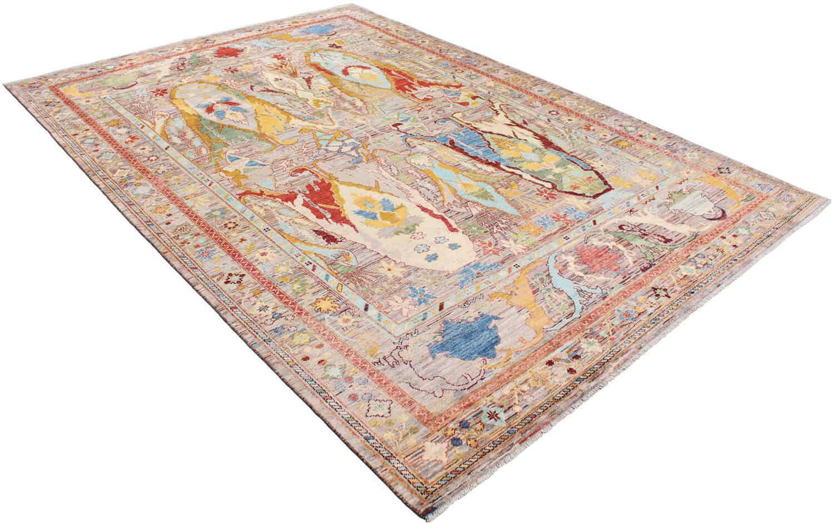 Bunter Orientteppich mit großen goldgelben Blattmotiven, 356 × 243 cm – weitere Ansicht 3