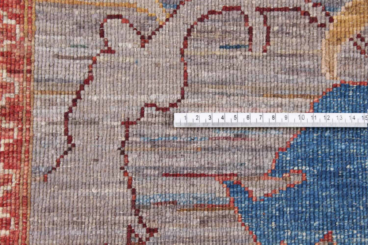 Bunter Orientteppich mit großen goldgelben Blattmotiven, 356 × 243 cm – weitere Ansicht 4