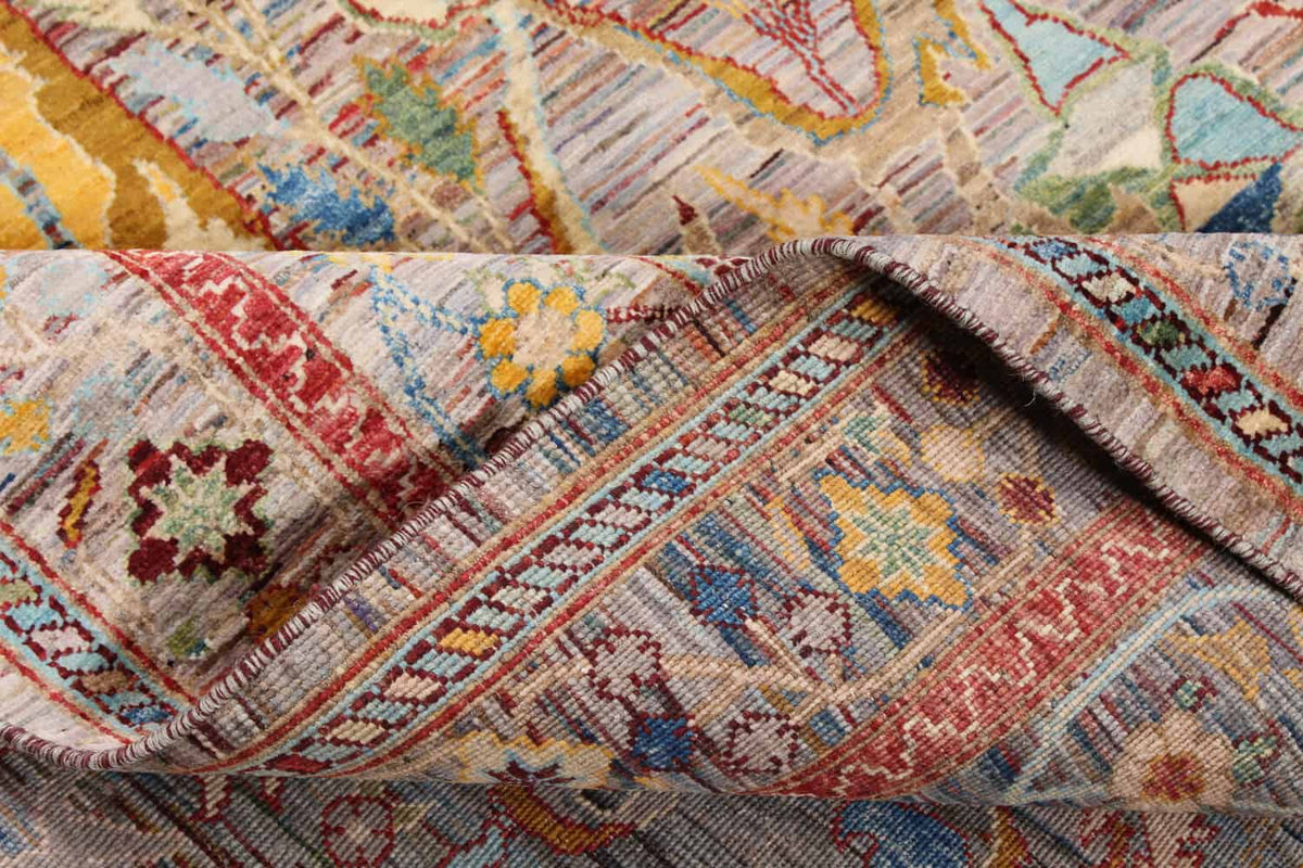 Bunter Orientteppich mit großen goldgelben Blattmotiven, 356 × 243 cm – weitere Ansicht 8