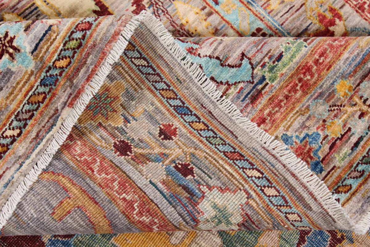 Bunter Orientteppich mit großen goldgelben Blattmotiven, 356 × 243 cm – weitere Ansicht 9