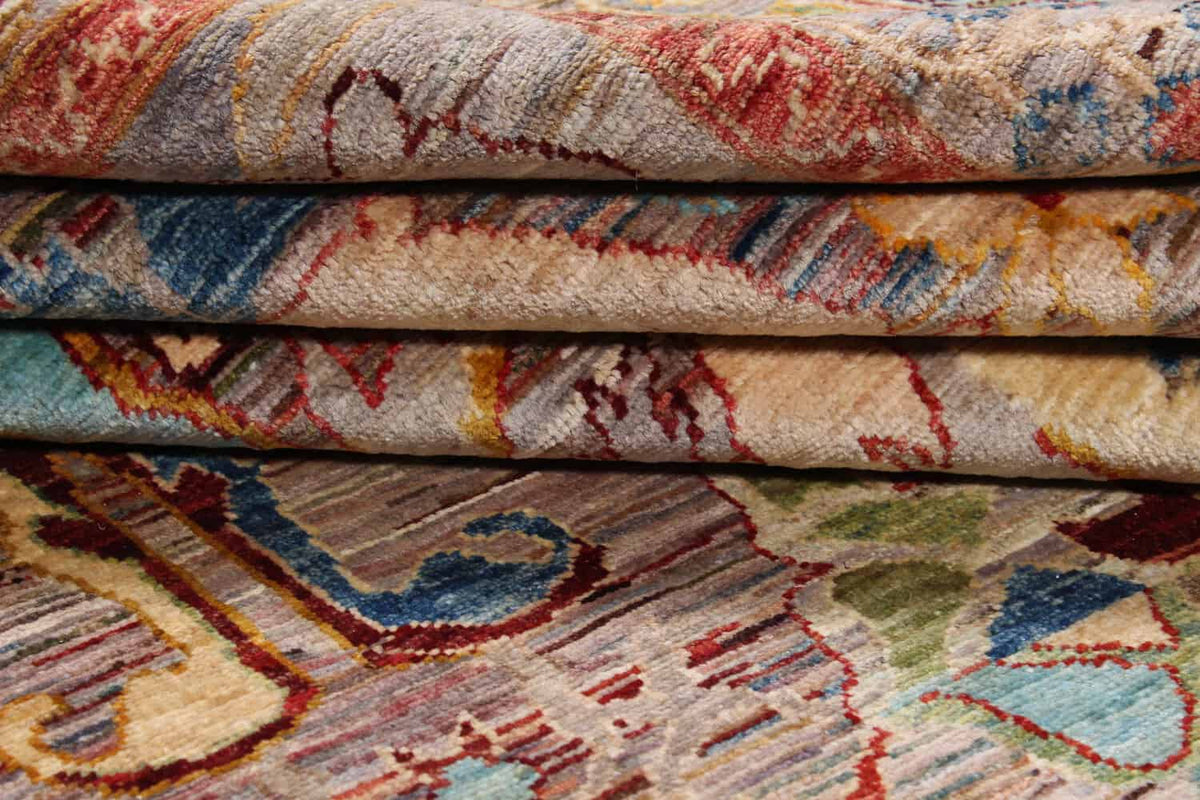Bunter Orientteppich mit großen goldgelben Blattmotiven, 356 × 243 cm – weitere Ansicht 7