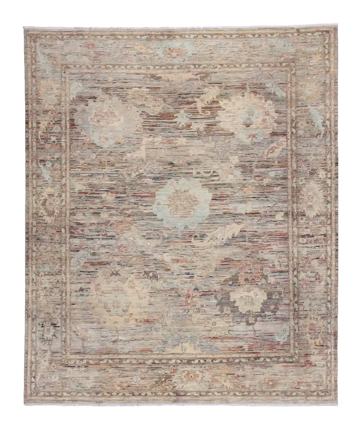 Grauer Orientteppich mit hellen Blüten, 298 × 246 cm – Gesamtansicht
