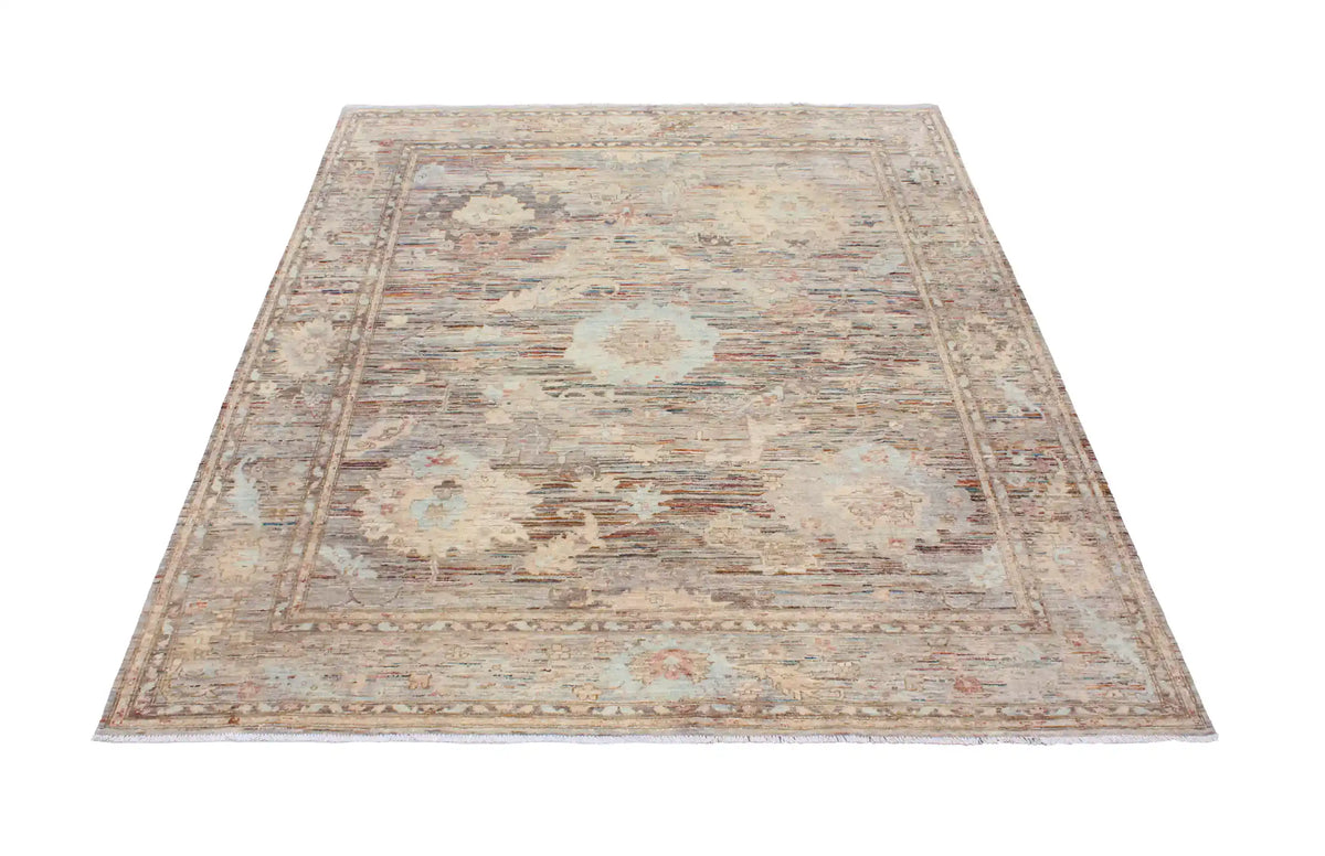 Grauer Orientteppich mit hellen Blüten, 298 × 246 cm – Ansicht 2 des handgeknüpften Wollteppichs