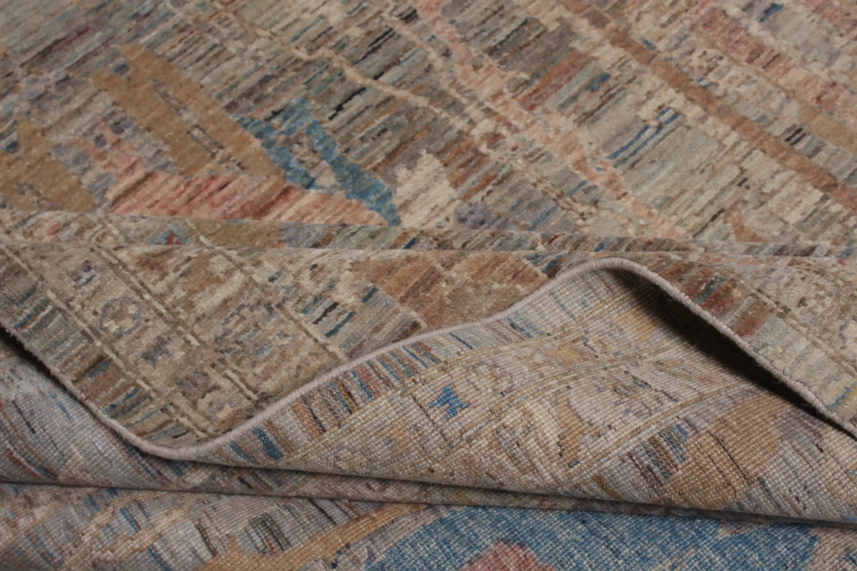 Gray-Brown Afghan Rug with Long Leaf Motifs, 398 × 296 cm, view 6.