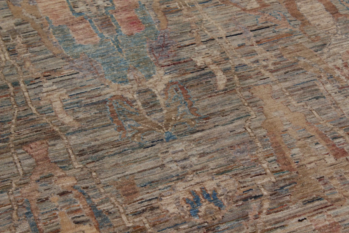 Gray-Brown Afghan Rug with Long Leaf Motifs, 398 × 296 cm, view 7.