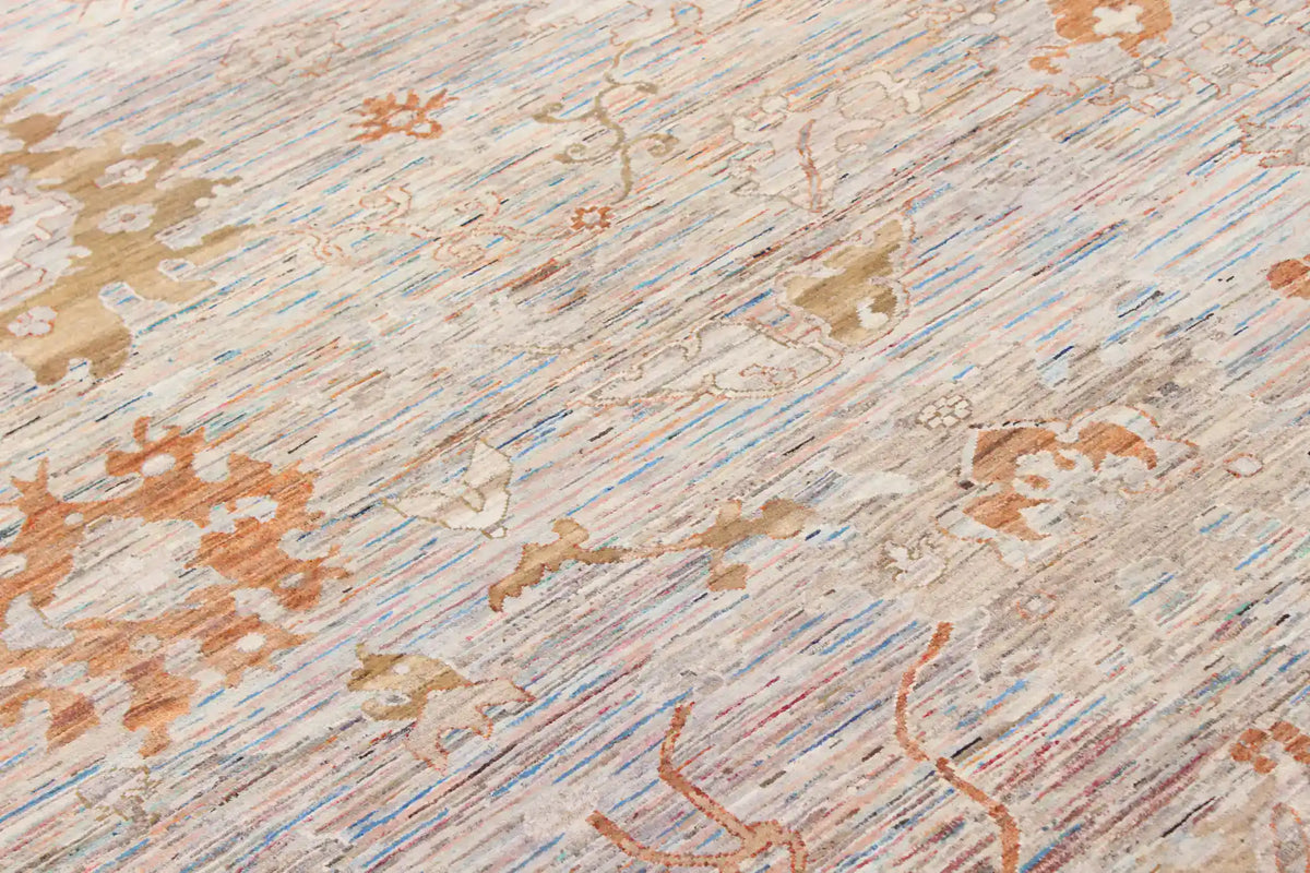 Light Gray Afghan Rug with Rust Flowers, 345 × 253 cm, view 6.