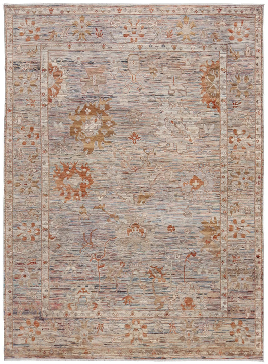 Hellgrauer Orientteppich mit rostfarbenen Blüten, 345 × 253 cm – Gesamtansicht
