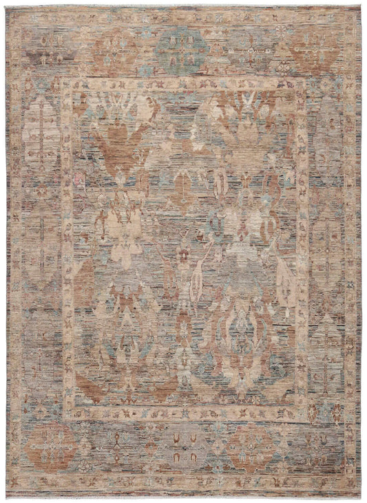 Afghanischer Orientteppich mit verspielten Blüten, 350 × 254 cm, Gesamtansicht