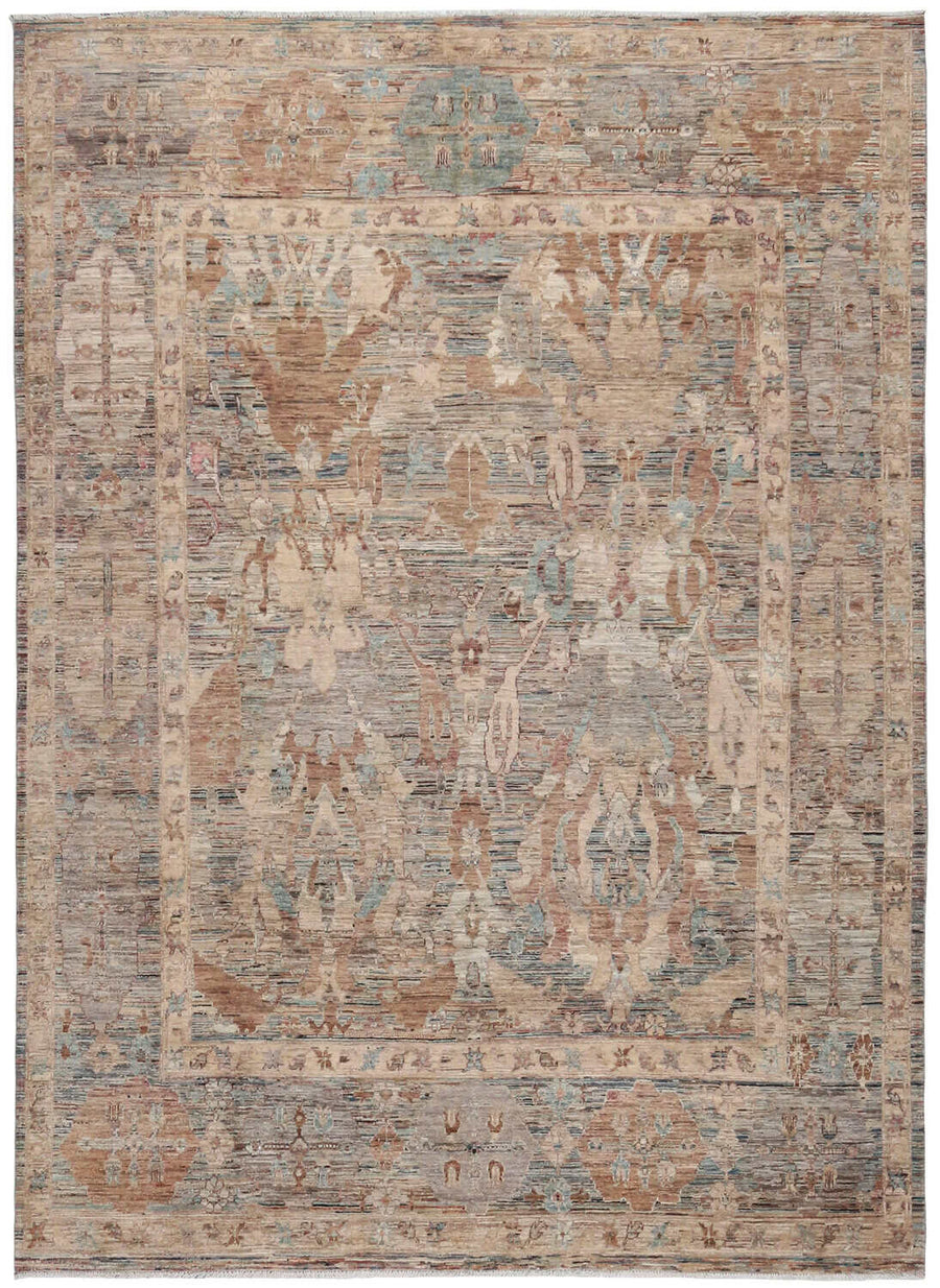 Afghan Wool Rug with Playful Floral Motifs, 350 × 254 cm, overall view.