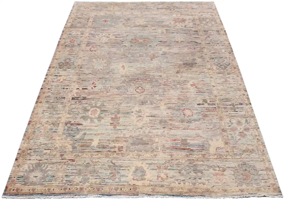 Gray & Pink Afghan Rug with Light Rosettes, 346 × 249 cm, view 2.