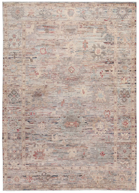 Orientteppich in Grau und Rosa mit hellen Rosetten, 346 × 249 cm – Gesamtansicht