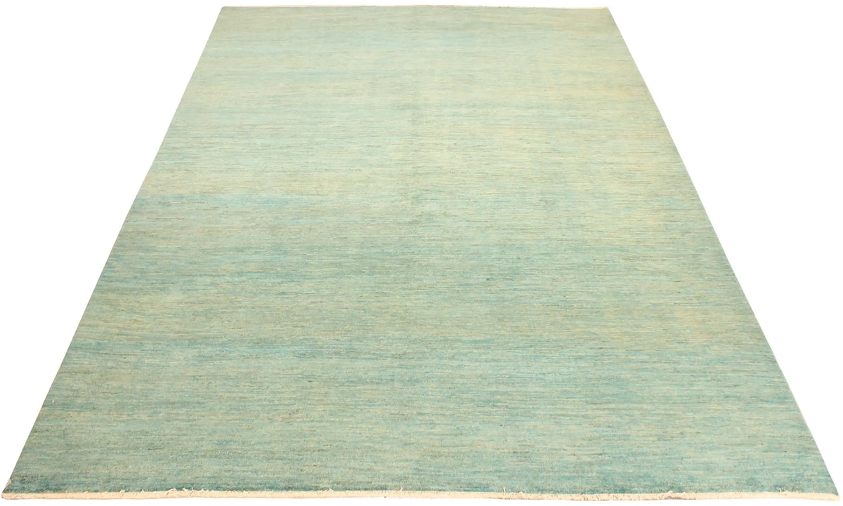 Green Wool Rug with Gold-Colored Stripes, 408 × 298 cm, view 2.