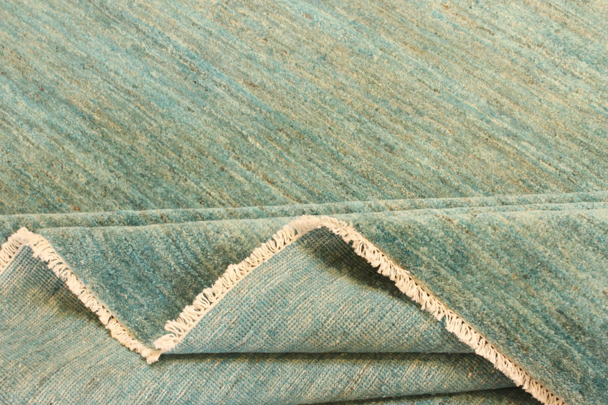 Green Wool Rug with Gold-Colored Stripes, 408 × 298 cm, view 5.