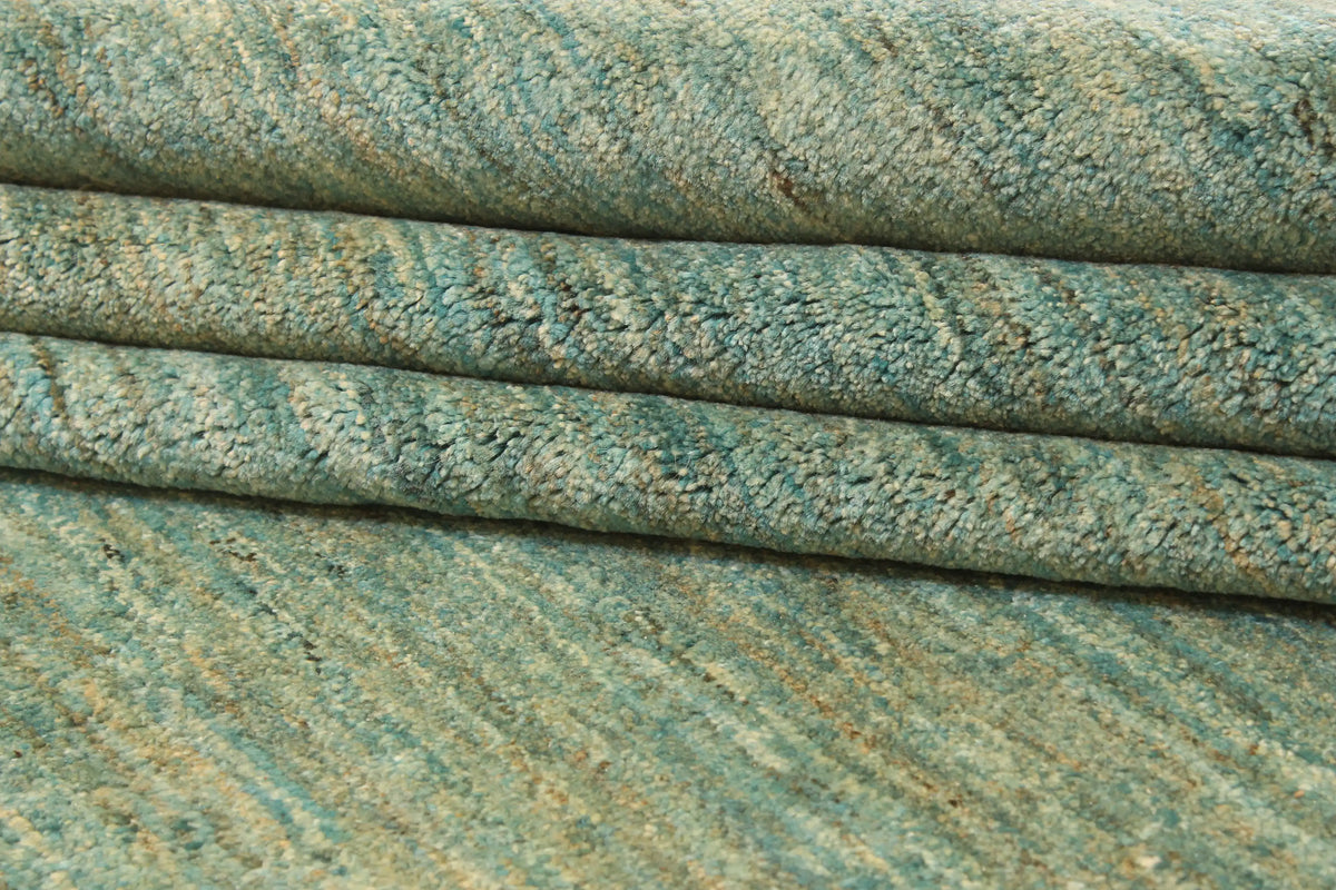 Green Wool Rug with Gold-Colored Stripes, 408 × 298 cm, view 7.