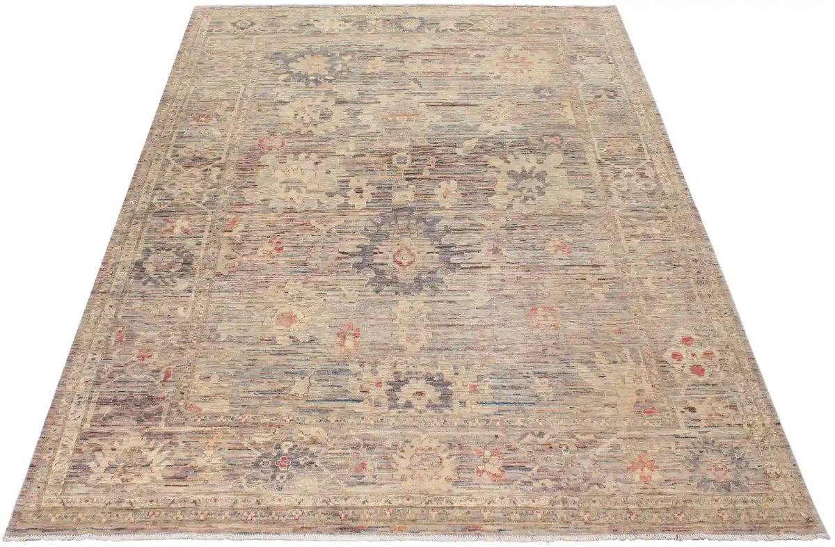 Cream Wool Rug with Fine Blue Flowers, 353 × 274 cm, view 2.