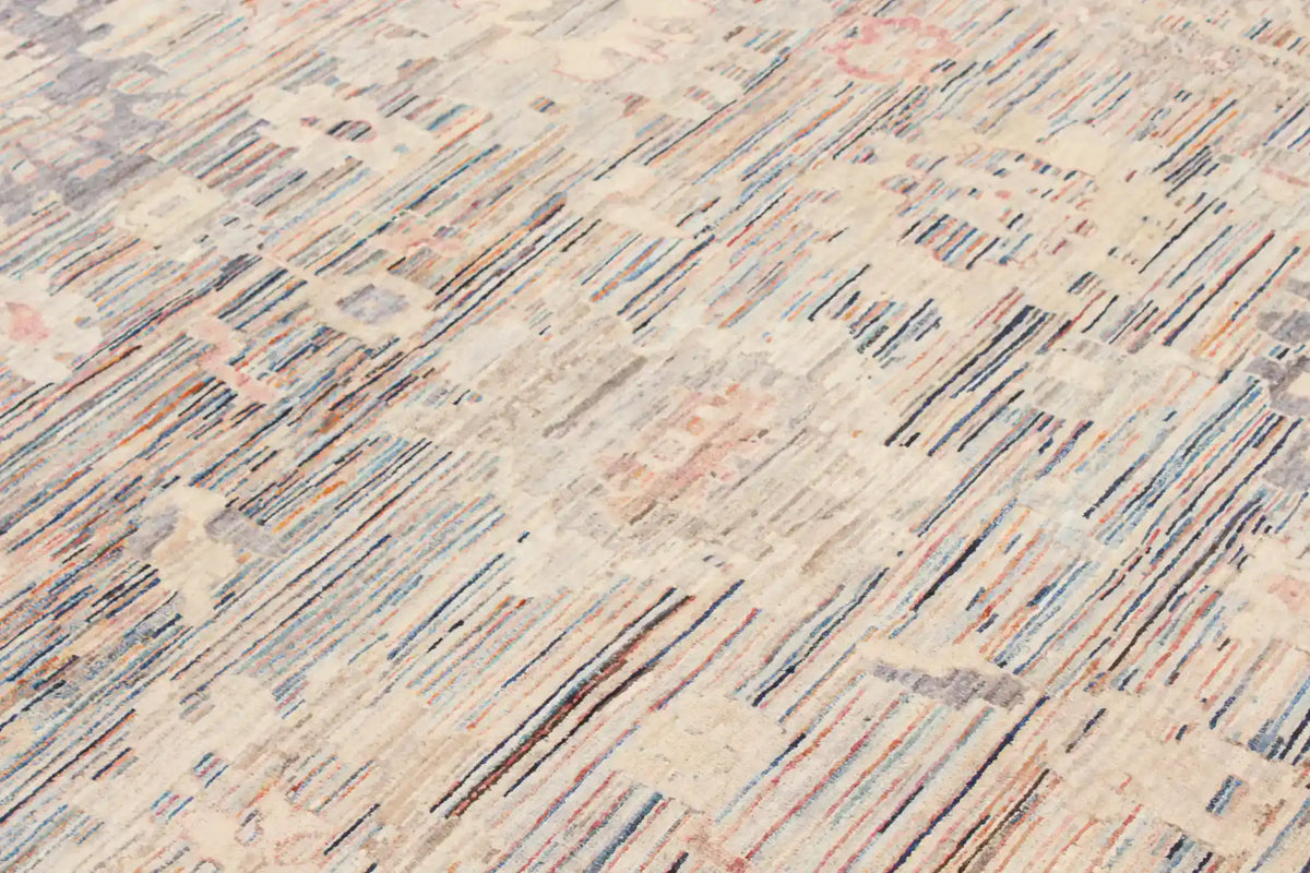 Cream Wool Rug with Fine Blue Flowers, 353 × 274 cm, view 4.