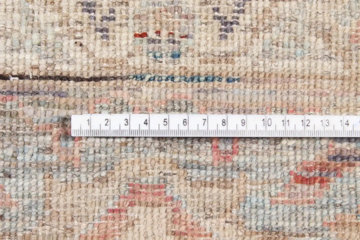 Cream Wool Rug with Fine Blue Flowers, 353 × 274 cm, view 6.