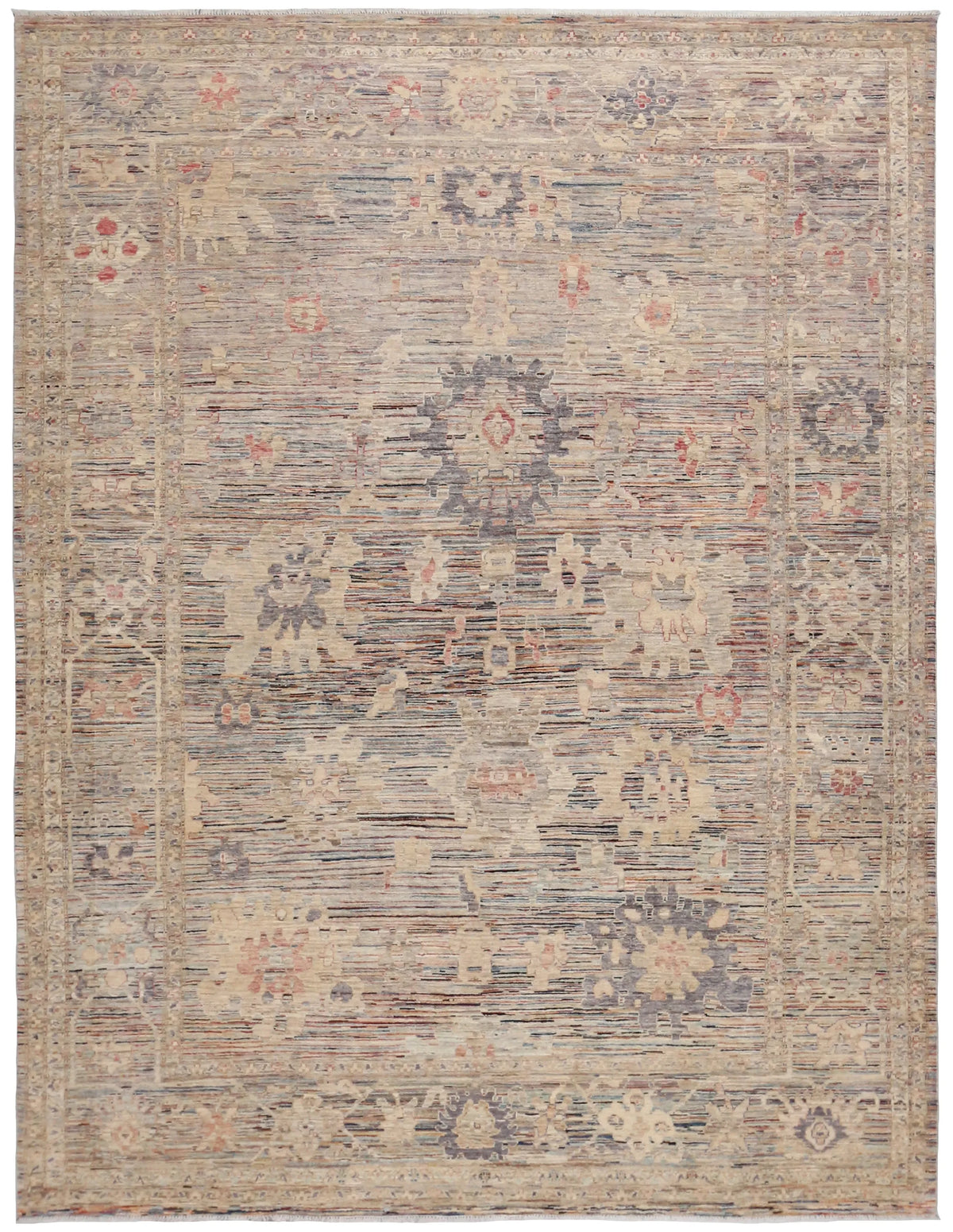 Cream Wool Rug with Fine Blue Flowers, 353 × 274 cm, overall view.