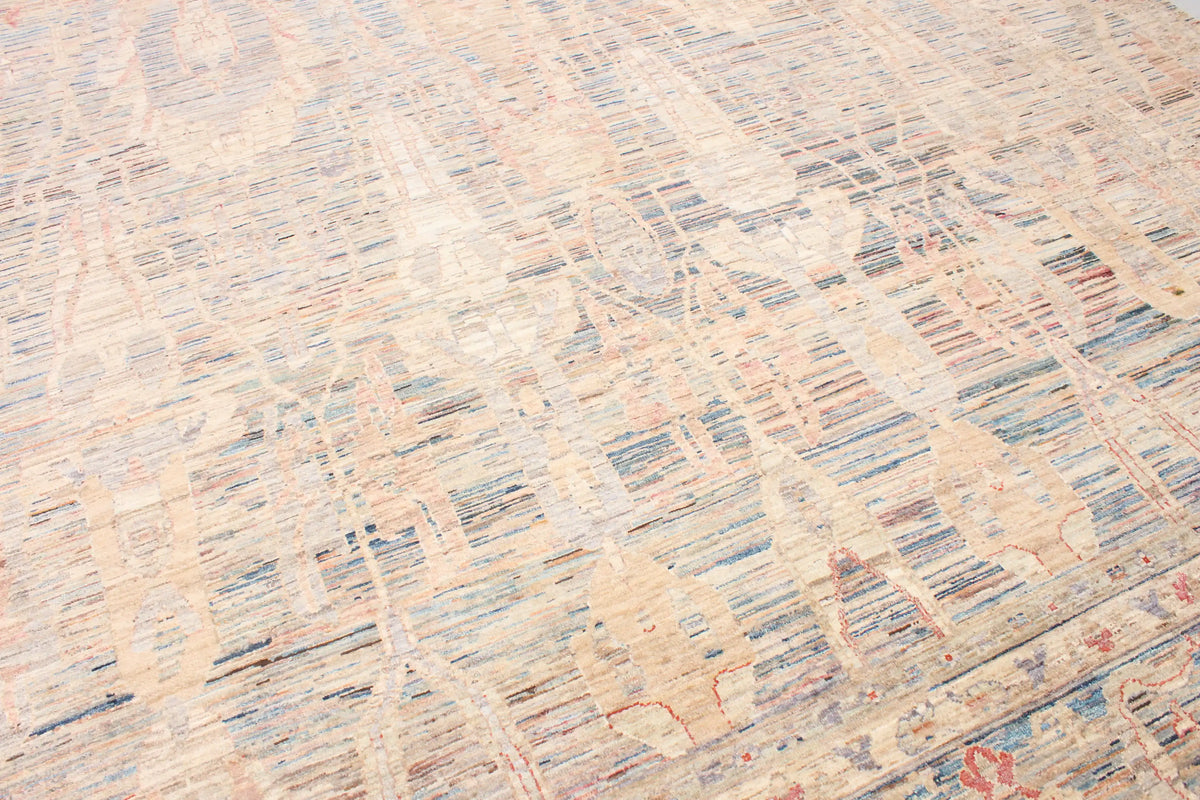 Light Afghan Rug with Blue Leaf Motifs, 405 × 312 cm, view 4.