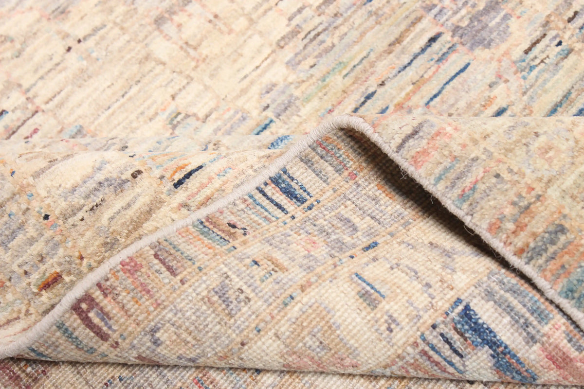 Light Afghan Rug with Blue Leaf Motifs, 405 × 312 cm, view 6.