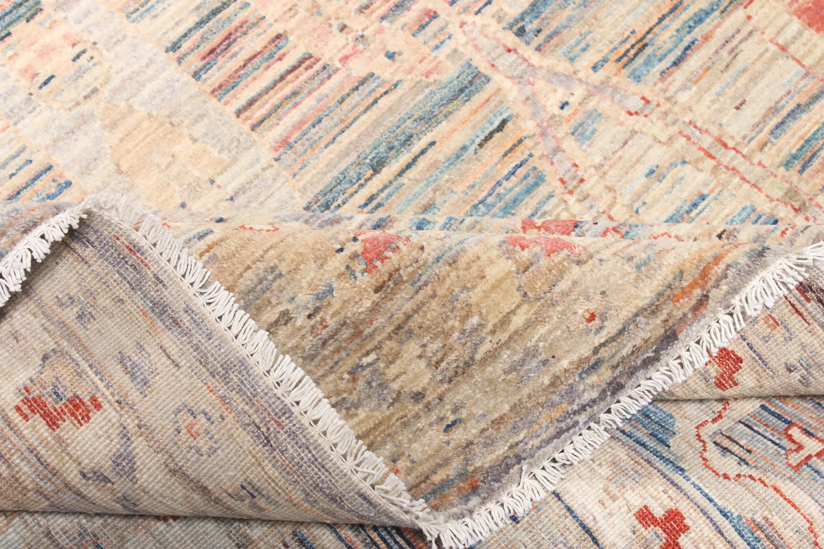 Light Afghan Rug with Blue Leaf Motifs, 405 × 312 cm, view 7.